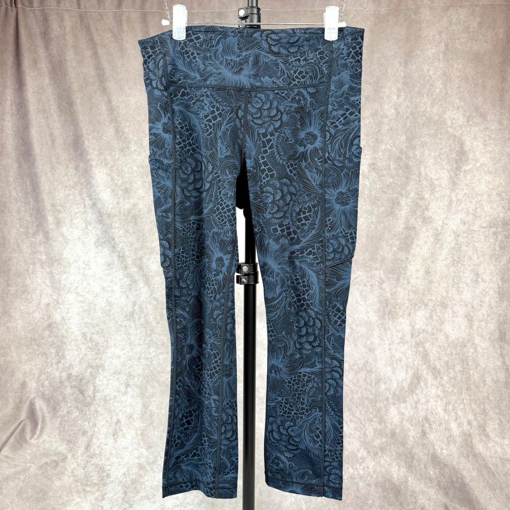 Lululemon Speed Up Crop Leggings Blue Black Floral Jacquard Pockets Size 6